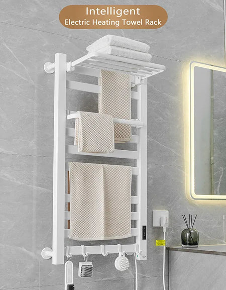 White Electric Heated Towel Rail Smart Electric Towel Rack Bathroom Cloth Screen Dryer Towel