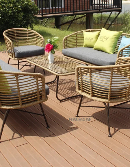 Nordic simple Outdoor Rattan Furniture Creative Balcony Double Rattan Chair Leisure Outdoor