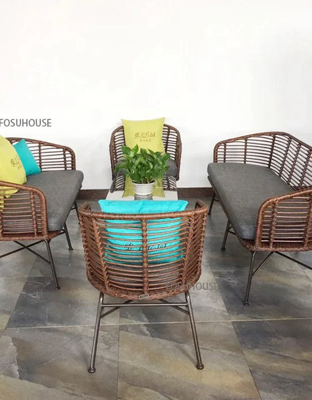Nordic simple Outdoor Rattan Furniture Creative Balcony Double Rattan Chair Leisure Outdoor