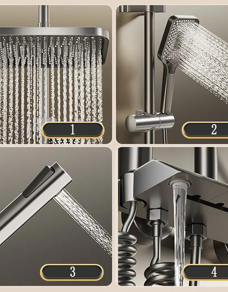 Bathroom Shower Full Set Black White Gray Bathtub Shower System Rain Pressurized Digital LED