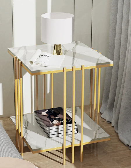 Tea Table End Table Office Coffee Table Square Marble Shelf Small Desk Bedroom Living Room Furniture