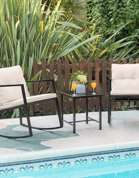 Rocking Wicker Bistro Set, Patio Outdoor Furniture Conversation Sets with Porch Chairs