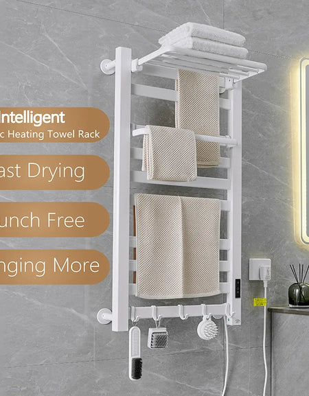 White Electric Heated Towel Rail Smart Electric Towel Rack Bathroom Cloth Screen Dryer Towel