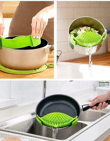 Clip On Strainer Silicone for All Pots and Pans Meat Vegetables Fruit Silicone Kitchen Colander