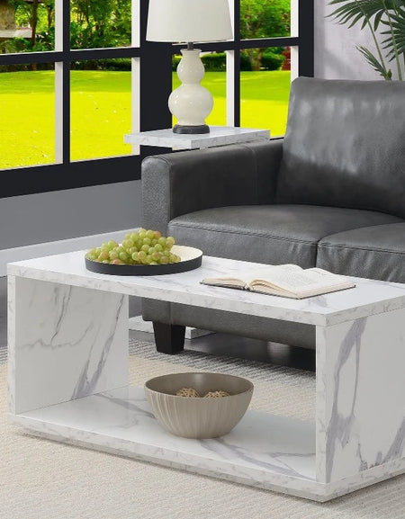 Mini Coffee Table for Wood Living Room Faux White Marble Modern Living Room Center