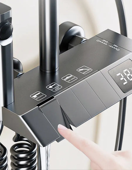 Bathroom Shower Full Set Black White Gray Bathtub Shower System Rain Pressurized Digital LED