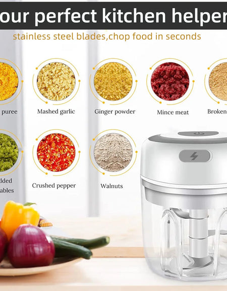 Electric Garlic Crusher Vegetable Cutter Chili  Masher Durable Garlic Chopper USB Charging Kitchen