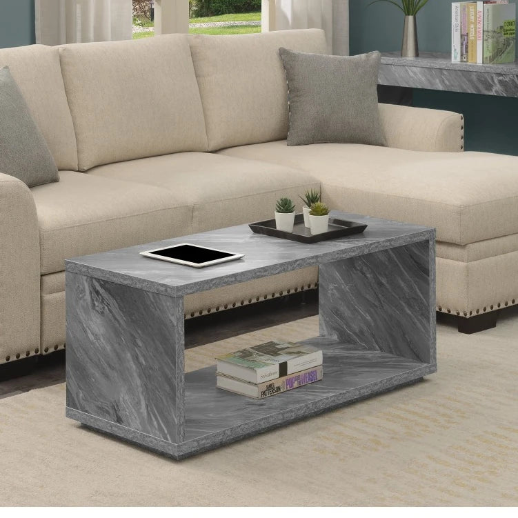 Mini Coffee Table for Wood Living Room Faux White Marble Modern Living Room Center